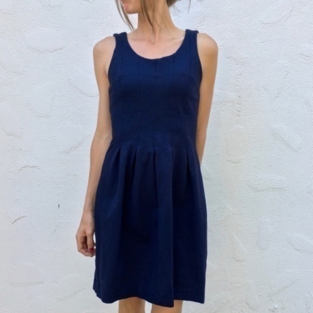 Navy j crew pleated flare navy blue dress